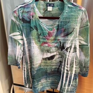 Women's Artistic Short Sleeve Tee - Green Multicolor